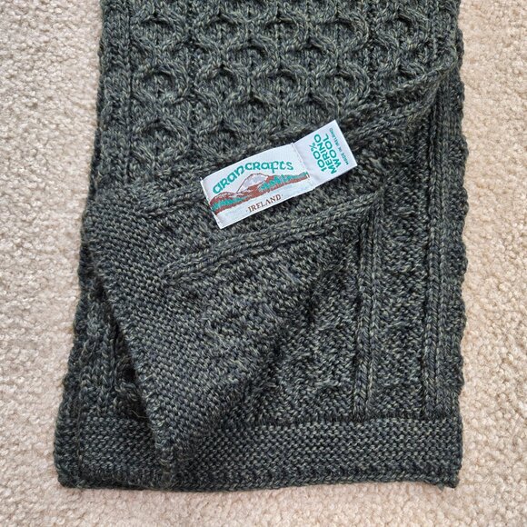 Aran Crafts 100% Merino Wool Green Mottled Heather Scarf Cable - Picture 5 of 8